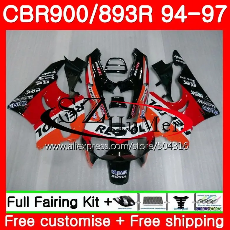 

Body For HONDA CBR 893RR CBR900RR CBR893RR 94 95 96 97 115SH1 CBR 893 CBR900 CBR893 RR Repsol orange 1994 1995 1996 1997 Fairing