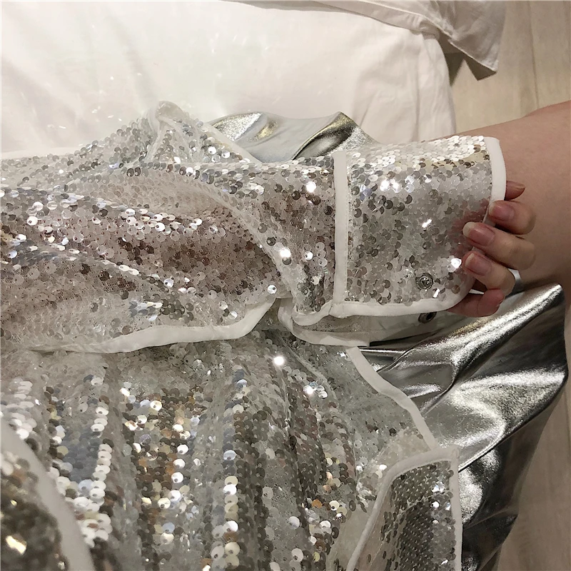 Женская блузка с блестками Cheerart свободная длинным рукавом белый и черный