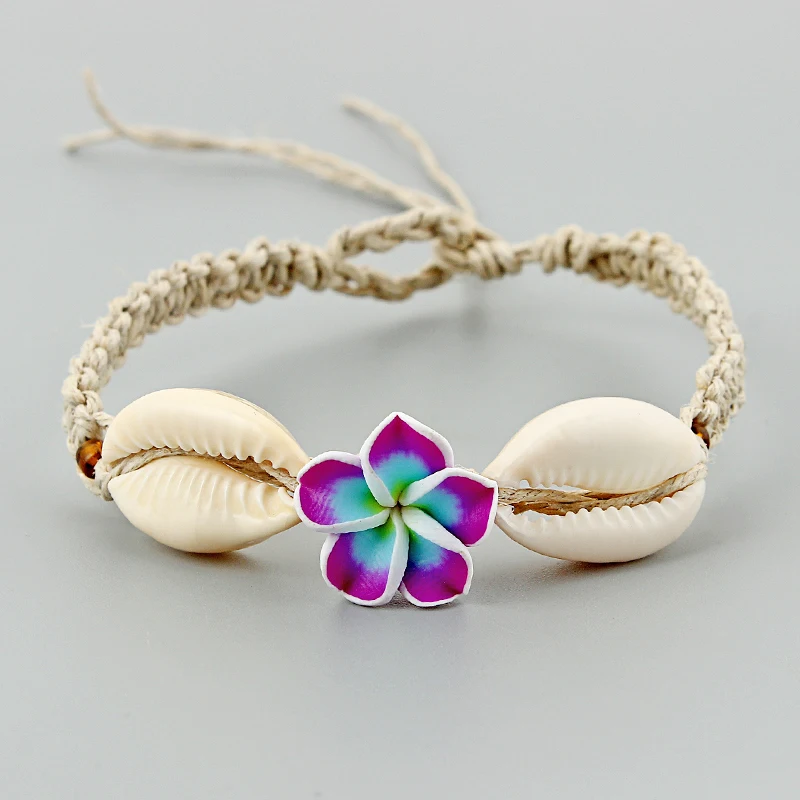 1 шт. Плюмерия цветок глина оболочка искусственный вощеный шнур браслеты в
