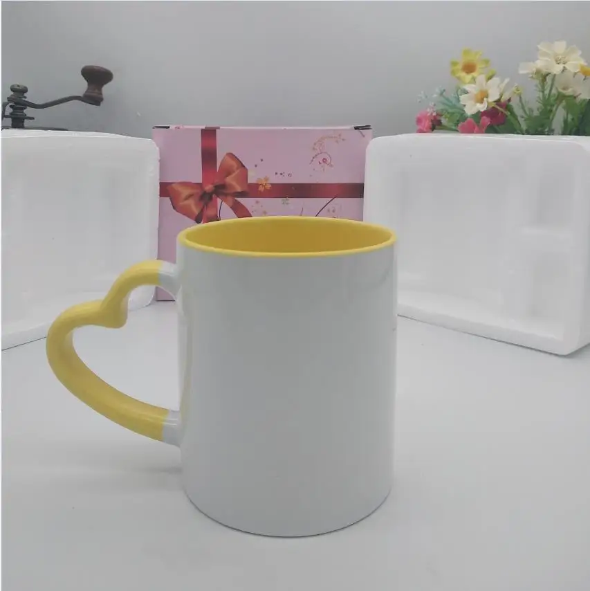 Цвет: желтый Керамическая кружка DIY фото ручка в форме сердца цвет внутри и цвет сердце ручная чашка с индивидуальными картинками DIY изображения печати мазвэй - Цвет: Цвет: желтый