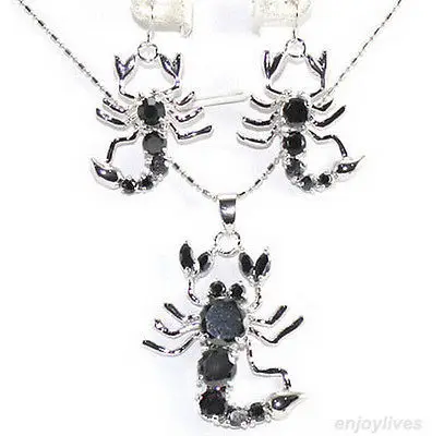 mujer Nobility Lucky Women Red Pink Blue Black Cubic Zirconia Crystal Scorpion Pendant Earrings &amp Necklace hook Fine | Украшения и