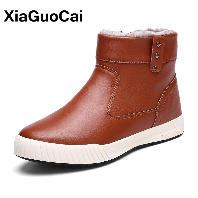 Xiaguocai зима теплая Мужские сапоги высокие Повседневная Мужская обувь из
