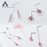 100 real pure 925 sterling silver earrings for women s925 round strawberry crystal earring sterling silver jewelry