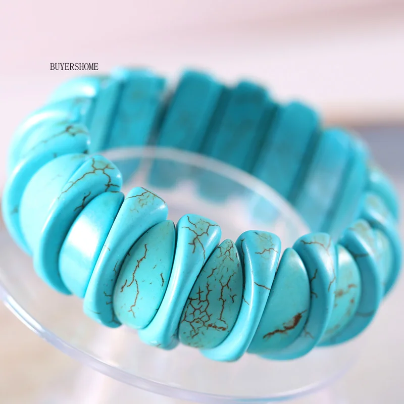 Green Turquoise Женские ювелирные изделия, растягивающиеся Бусы из натурального камня, красный, зеленый, белый, фиолетовый, желтый, разноцветный браслет из говлита, 8 дюймов, 1 шт - Окраска металла: Green Turquoise