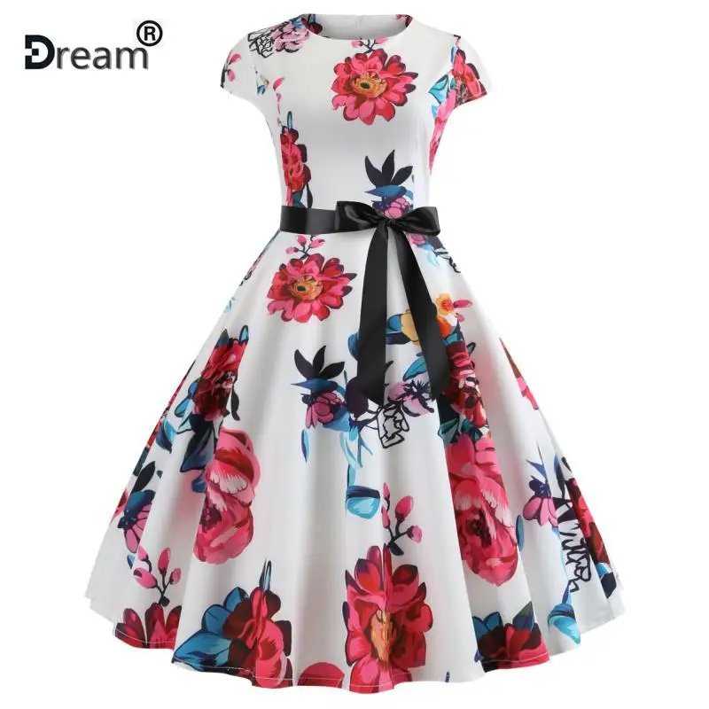 Женское винтажное платье с цветочным принтом и коротким рукавом модель 50 х 60