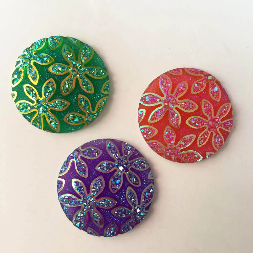 New 4PCS Mix 30mm AB Resin round flower Flat back Rhinestone scrapbook Children ornaments diy wedding crafts PF240 | Украшения и