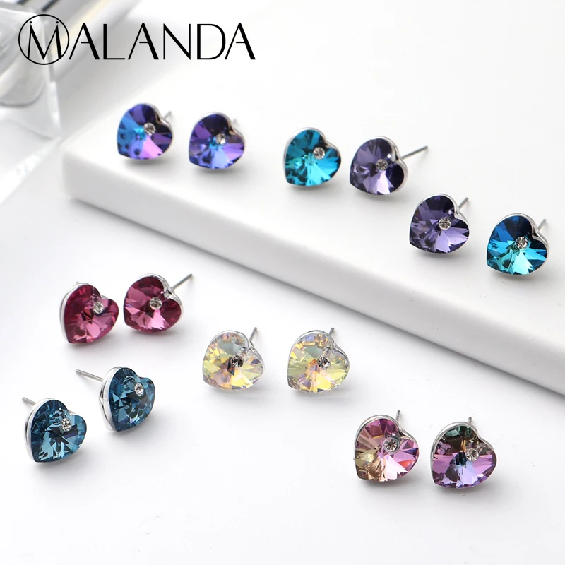 7 пар/компл. в форме сердца с кристаллами SWAROVSKI серьги со шпилькой для Для женщин
