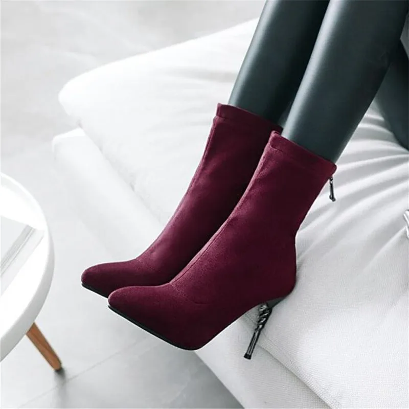 winter  New pattern fashion Europe and America Cusp black sexy Thin leg Short boots Fine heel Add wool Keep warm Women Boots