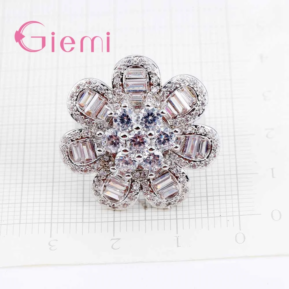 

Luxury Exquisite Flower Shape Ring Anniversary Ornaments 925 Sterling Silver andCubic Zirconia High Quality Hot