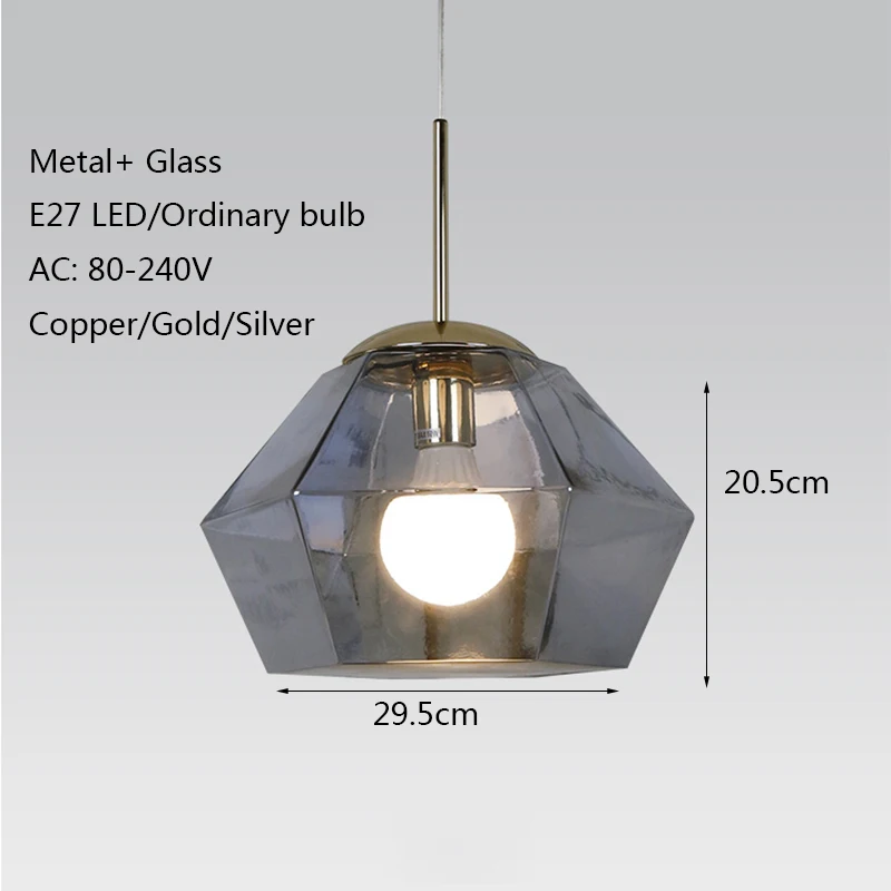 Modern creative diamond shaped glass pendant lamp E27 led single hanging light for kitchen living room dining bedroom study | Освещение