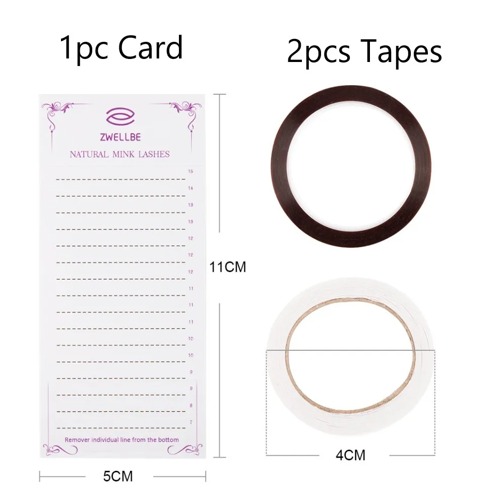1pc card 2 pcs tapes Zwellbe, карта для хранения ресниц, индивидуальные предварительно сделанные вентиляторы, Объемные Накладные ресницы для хранения, липкие полоски, инструменты для макияжа - Цвет: 1pc card 2 pcs tapes