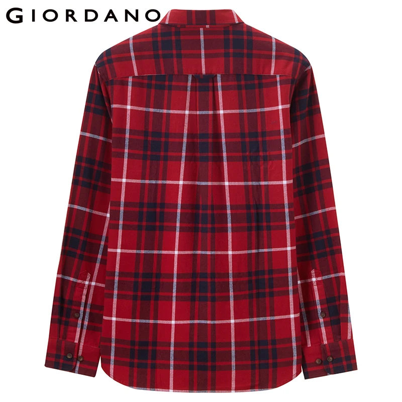 Giordano Men Shirt Flannel 100% Cotton Camisa Masculina Long Sleeve Casual Warm Classic Social Shirts Male | Мужская одежда