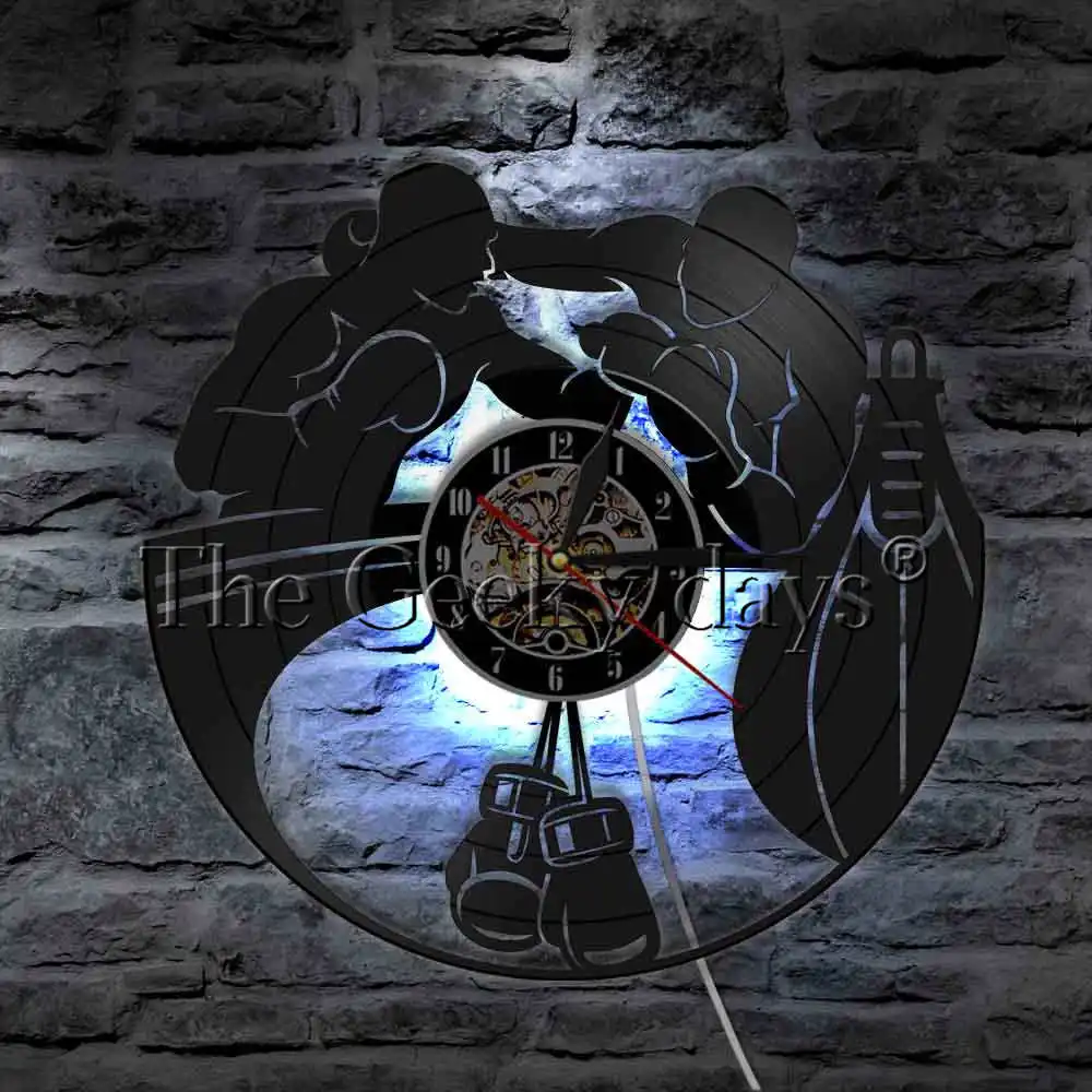 Бокс виниловая запись настенные часы боксерские перчатки тихий кварцевый