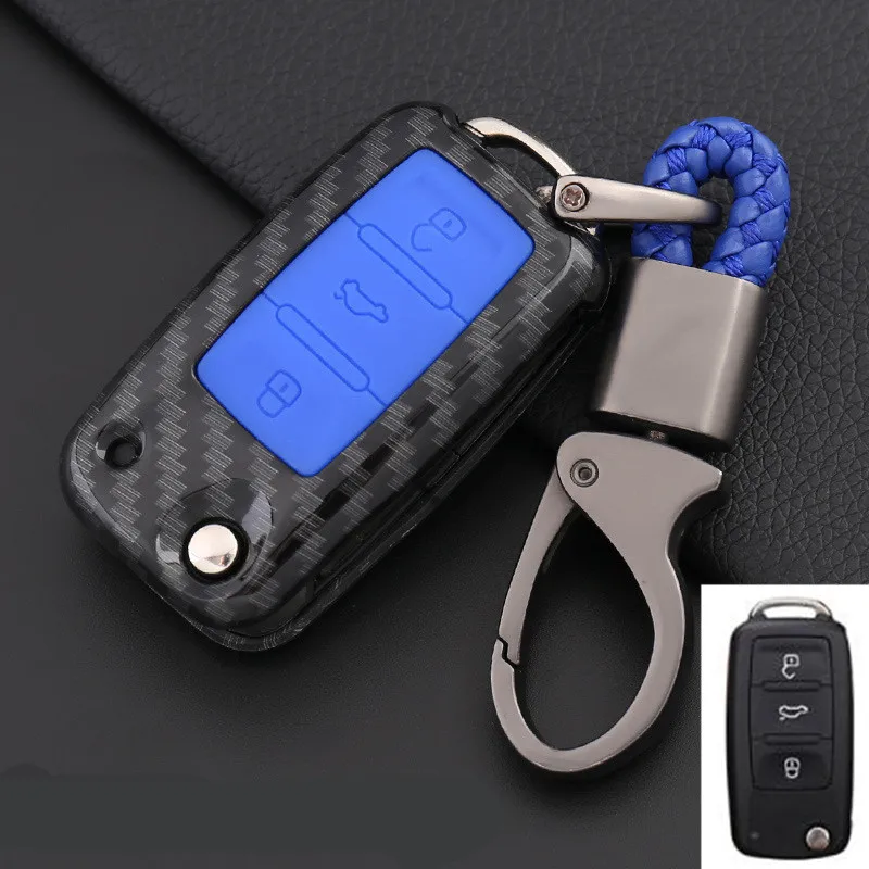 A-Blue Автомобильный чехол из углеродного волокна с откидной крышкой для ключей, чехол-держатель для VW Volkswagen Jetta Golf 4 5 6 Polo Bora Passat B5 B6, сумка - Название цвета: A-Blue