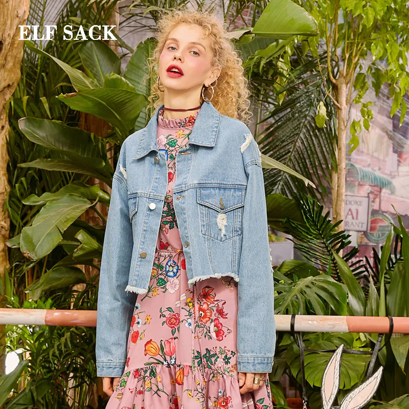 Женская джинсовая куртка ELFSACK повседневная хлопковая большого размера с