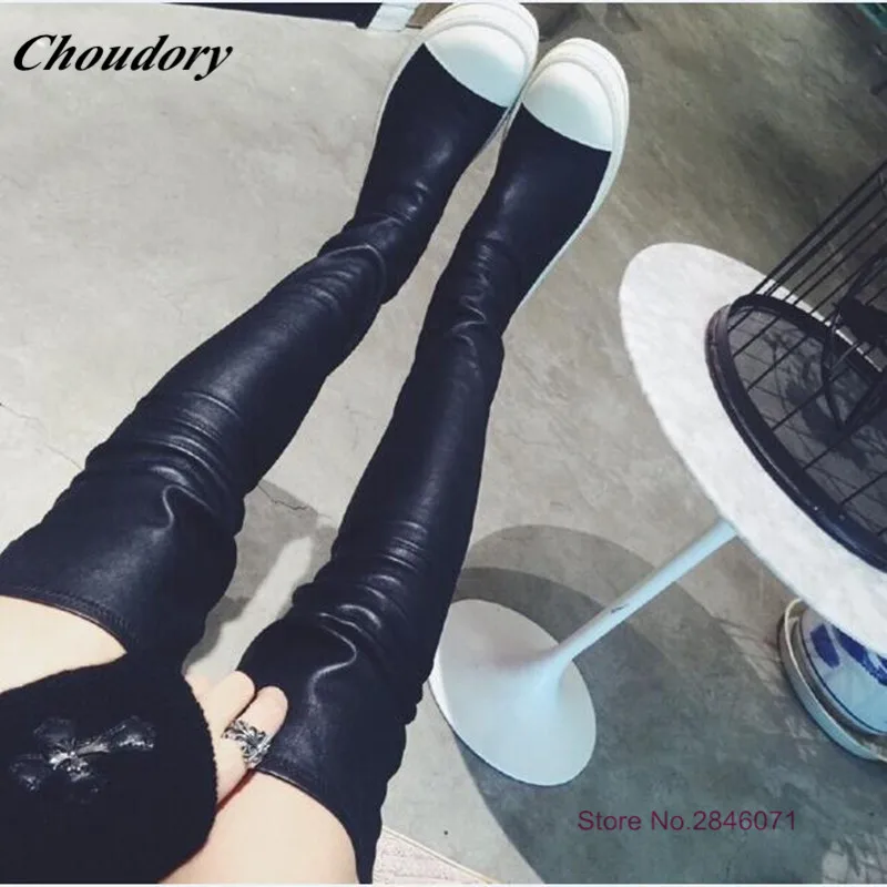 2017 Мода Женщины Над Коленом Сапоги Бедро Высокие Платформы плоские Длинные