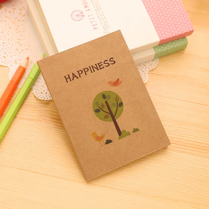 

1pc 12x9cm Mini Diy Cute Vintage Happiness Birds And Flower Kraft Notepad Blank Sketchbook Notebook Planners New Design