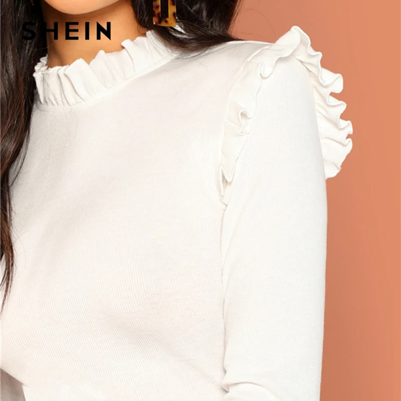 SHEIN Однотонная Блузка С Длинным Рукавом Стильная Блузка С Рюшами Элегантная Офисная Блузка
