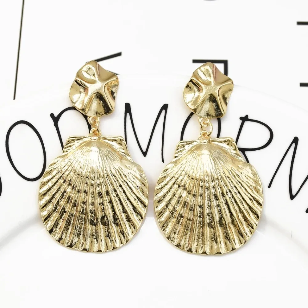 Fashion Vintage Zinc Alloy Shell Geometric Dangle Drop Earrings Gold Brincos for Women Party pendientes mujer moda 2019 | Украшения и