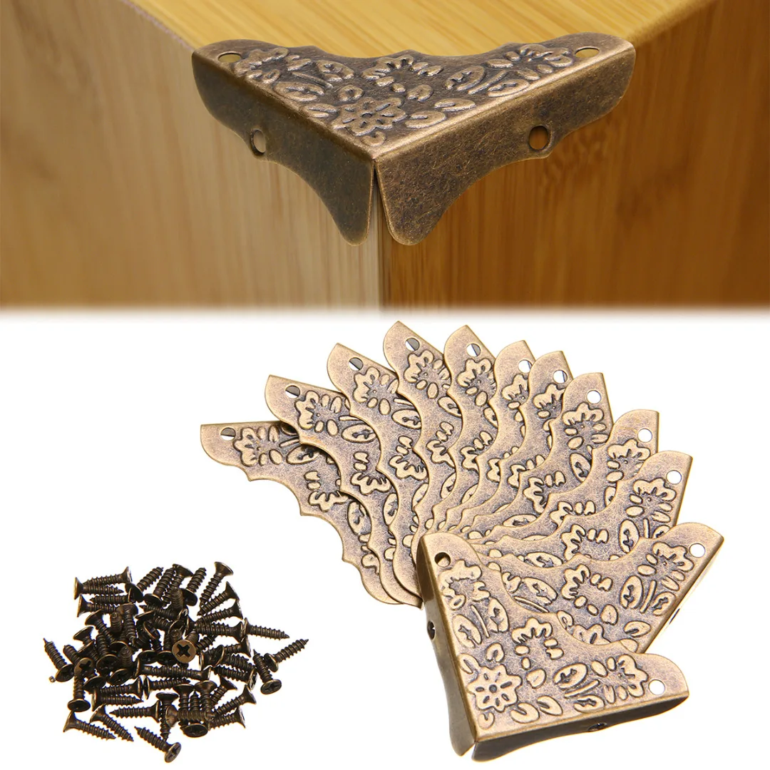 

12pcs Wood Case Corner Brackets Furniture Box Frame Feet Protector Iron Metal Decorative Corner Brackets Sliver/Gold/Bronze