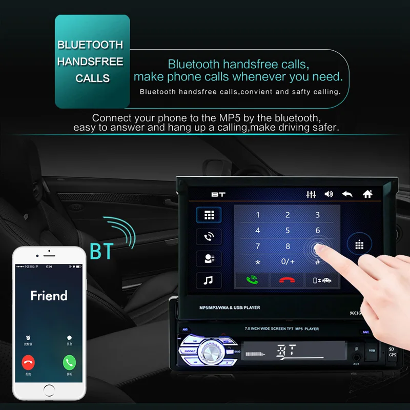 Выдвижной " 1 DIN gps Bluetooth навигация Авторадио автомобильное радио USB/AUX/SD стерео Aux-In MirrorLink Mp5 плеер для Android 8,1