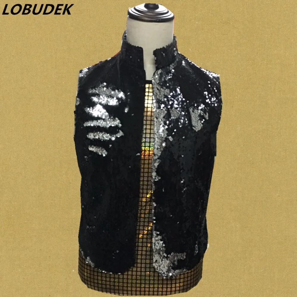 

Tide male sequins vest black gold slim Vest fashion sleeveless waistcoat singer party Clubs stage DJ jazz costume stage outfit