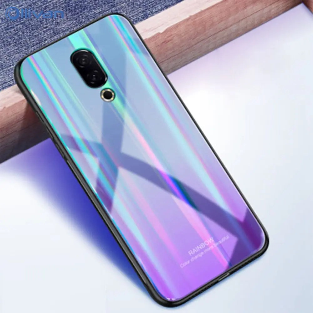 OLLIVAN градиент закалённое Защитное стекло для Meizu 16th случае мода Радуга Мягкая