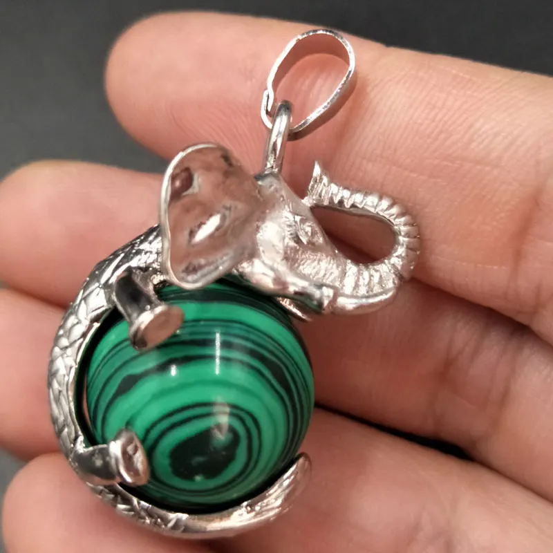 Malachite C5555 Сердолик тигровый глаз лазурит авантюрин Кристалл Опал Золотой Камень Голубой песок жаспе Малахитовый шар слон кулон из бисера WFH526 - Окраска металла: Malachite C5555