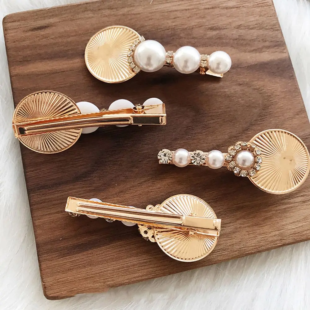 

1 PC Metal Imitiation Pearl Hairclips Disc Shape Hairpins Crystal Women Girls Barrette Bobby Pin Hairgrip Hair Accessories