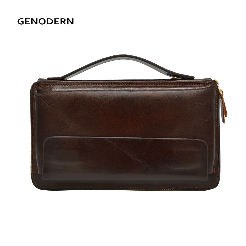 GENODERN, деловой мужской клатч, Воловья кожа, мужской клатч, кошельки, натуральная кожа, клатч, ручная сумка, на молнии, Длинный кошелек для мужчин