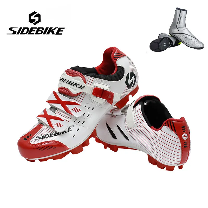 white with overshoes Sidebike MTB велосипедная обувь для мужчин и женщин дышащая велосипедная обувь для велосипеда самозакрывающаяся спортивная гоночная Обувь Zapatillas Ciclismo - Цвет: white with overshoes