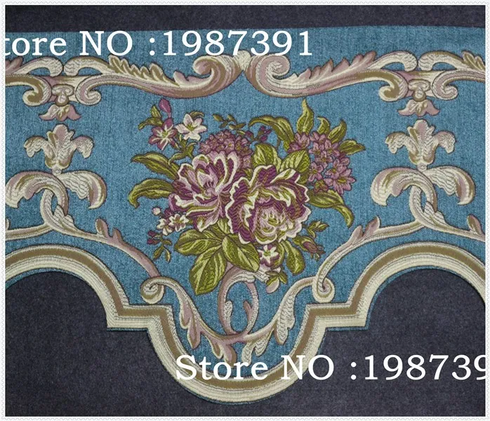 

High quality 1M/lot Woven Jacquard Ribbon 36cm blue blackground red flowers pattern for curtain LS-4907