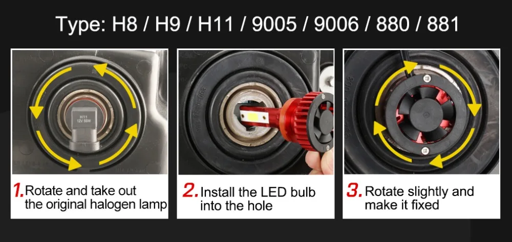 Комплект из 2 предметов, для автомобильных фар H7 светодиодный мини H4 H1 H3 H11 Led H8 H9 HB3 9005 HB4 9006 H27 880 881 6000K 10000LM 50 Вт авто фары 12V 24V