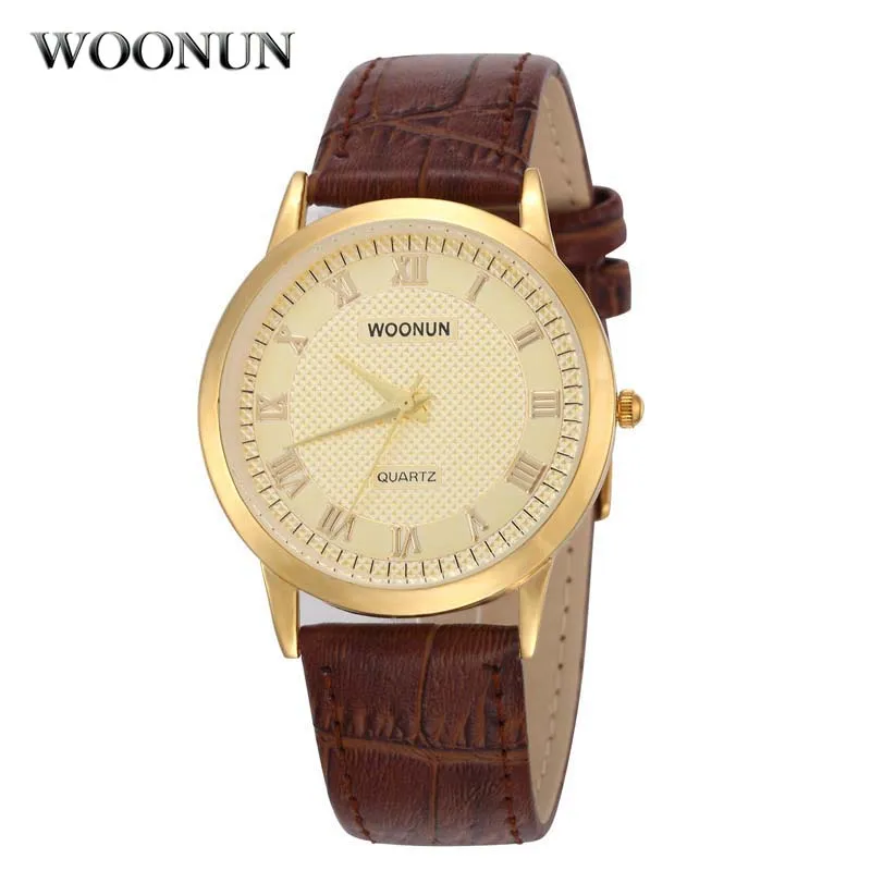 

New Classic Mens Watches Top Luxury Brand Woonun Yellow Gold Watch Man Shockproof Waterproof Quartz Ultra thin Watches For Men
