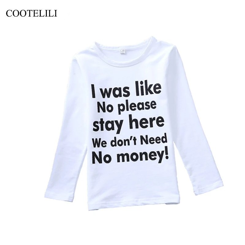 

COOTELILI/осенне-Весенняя хлопковая Футболка с буквенным принтом для девочек детская одежда Топы с длинными рукавами для мальчиков, футболки, д...