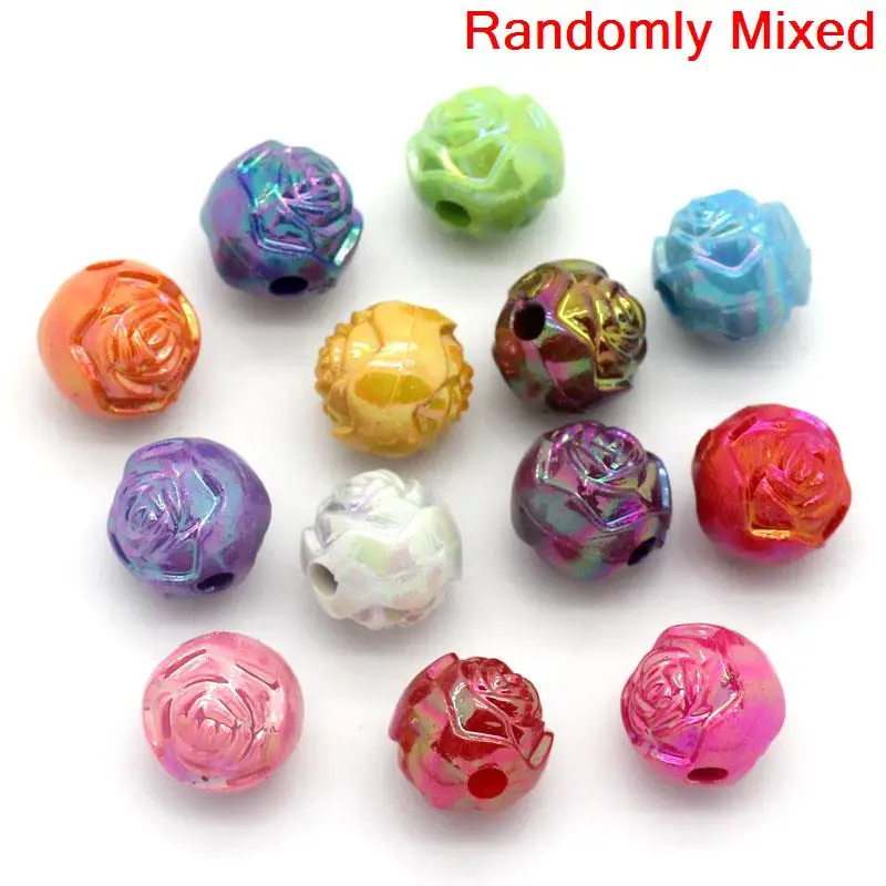 Акриловые бусины разделители DoreenBeads круглые разноцветные AB с цветочным узором