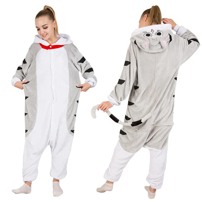 Chis Cat Onesies KIGUCOS, все в одном, зимняя теплая Пижама, мультяшный единорог, комбинезон, цельная Пижама, пижама с капюшоном, одежда для сна, кугуруми, пижама с животными для женщин - Цвет: Chis Cat Onesies