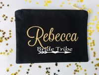 personalize bride tribe makeup wedding bridal bridesmaid gift make up comestic bags kits zipper pouches clutches birthday gift