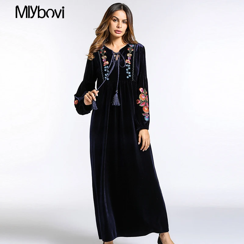 Мусульманское женское платье с длинным рукавом мусульманское длинное вышивкой