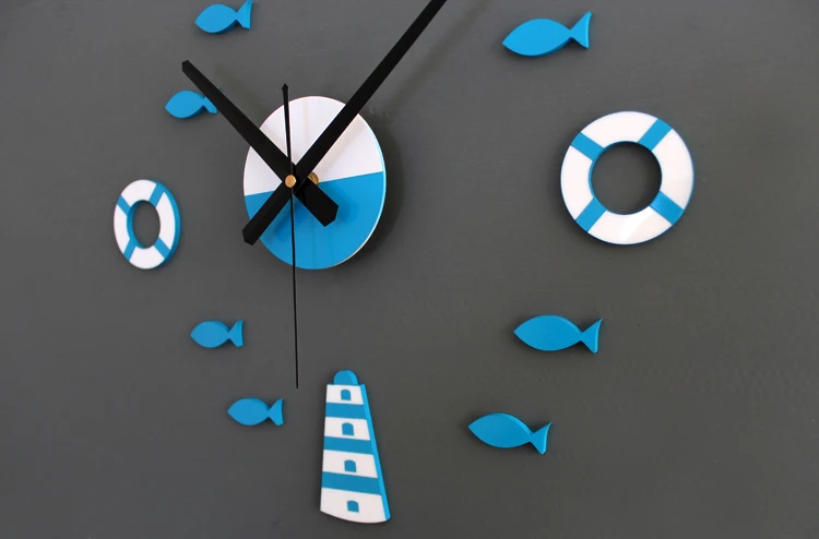 Sea Home DIY наклейки на стену часы буй синий корабль рыбки настенные детская комната