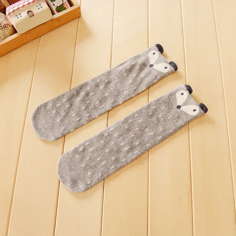 Width grey fox Милые детские носки с рисунком лисы, кошки, стерео носки с ушками, хлопковые нескользящие милые гетры до колена, унисекс, для девочек и мальчиков, Mei Infantil, детская одежда - Цвет: Width grey fox
