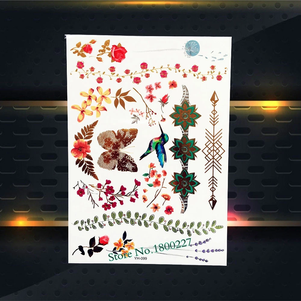 Тату золотой металлик милая бык Сова Птица перо узор Водонепроницаемый палец