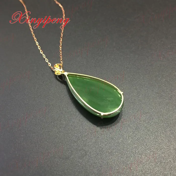 18 k yellow gold with 100% natural jade pendant Spinach is green Simple and easy Fine jewelry | Украшения и аксессуары