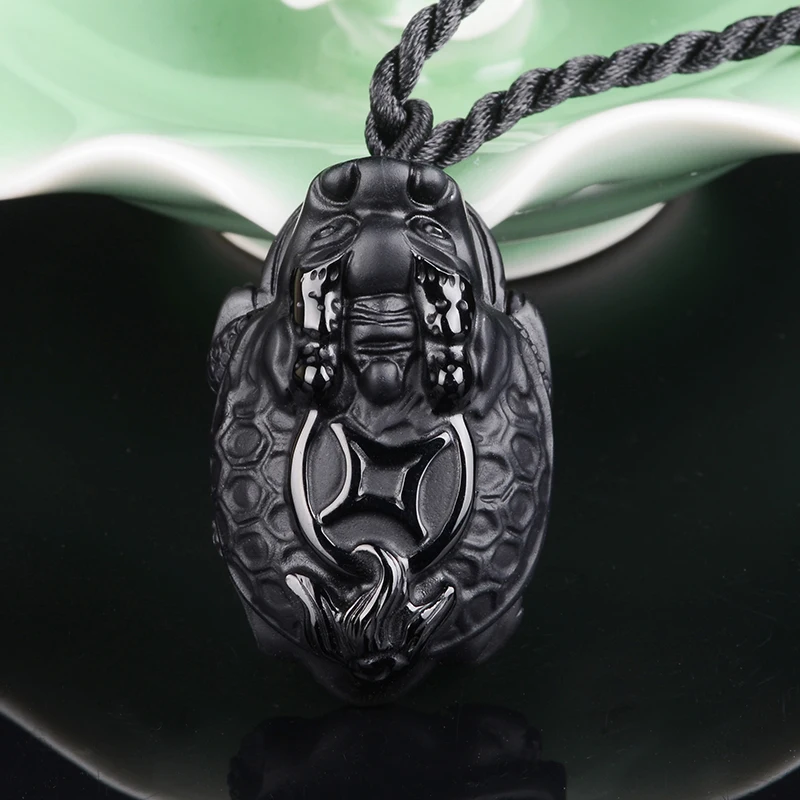 

Genuine natural obsidian pendant necklace carved dragon turtles pendant men and women jewelry JADES jewelry