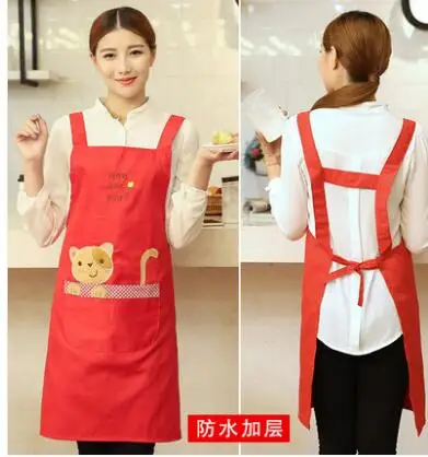 FS red Кухонный Фартук для женщин, для приготовления ногтей, косметолога, для работы в супермаркете, водонепроницаемые фартуки, с принтом логотипа, на заказ - Цвет: FS red