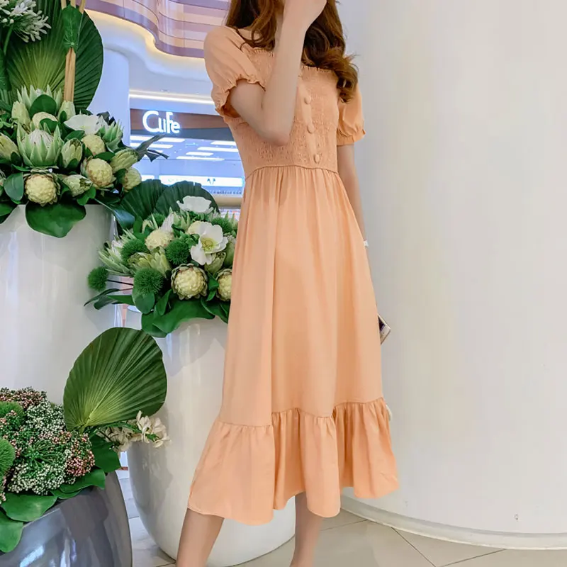 Французский Ретро тонкий квадратный воротник с пышными рукавами эластичная