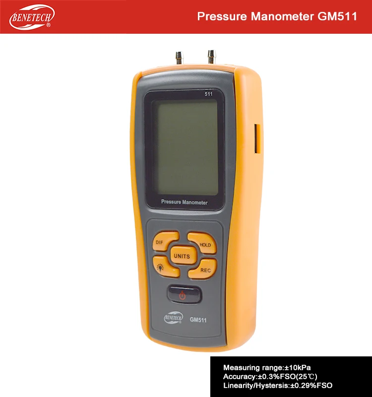 GM511 50 кПа цифровой ЖК-дисплей манометр желтый дифференциальный манометр