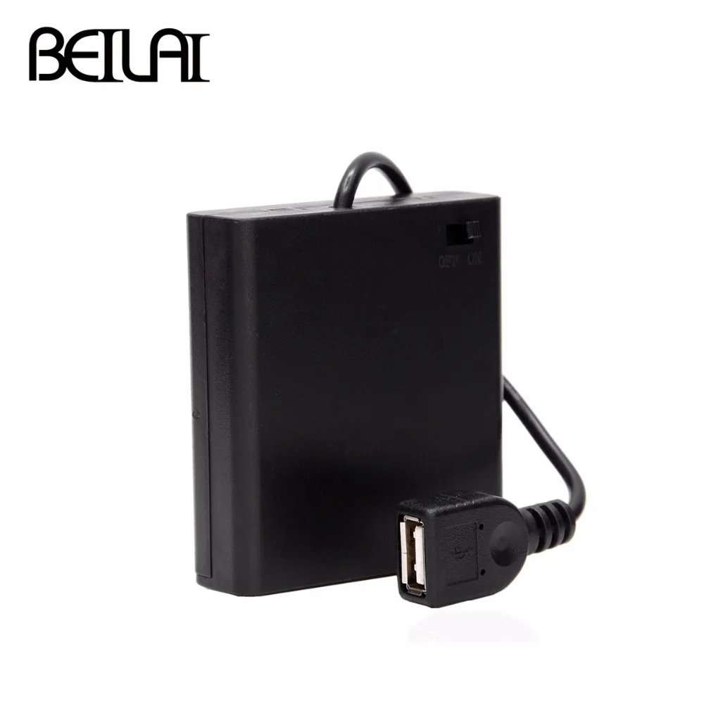 4 шт. AA батарейный отсек крышка с выключателем и USB мама для USB 5 В светодиодный шнур и Светодиодная лента портативный источник питания