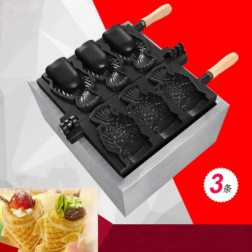 Вафельница taiyaki с тремя складками конусы для мороженого в форме рыбы машина