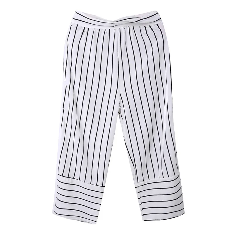

hirigin Women High Waist Casual Striped Ankle length Pants fashion street vintage wide leg pants Straight Trousers women female